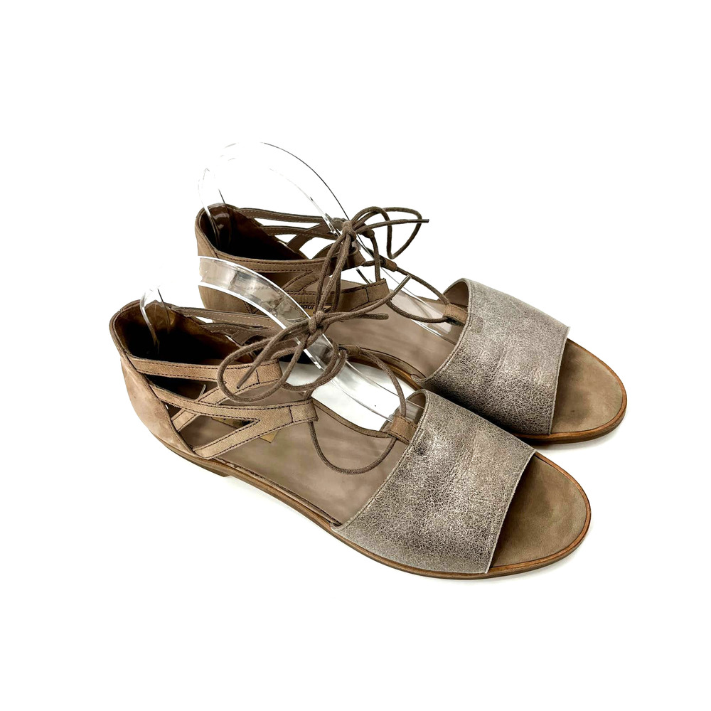 Paul Green Morea Leather Metallic Taupe Lace-Up Gladiator Sandals Size 7